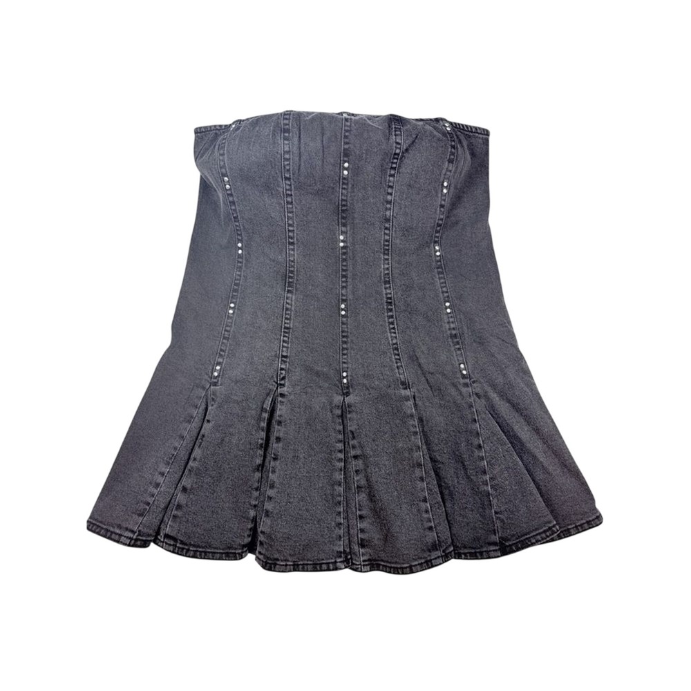 NWT Wild Fable Womens XL Black Wash 90s Grunge Denim Jean Strapless Dress Metal